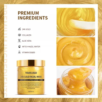 OEM Skin Care Beauty Private Label Brightening Anti Aging Anti Wrinkl Pure 24K Gold Collagen Facial Mask Cream