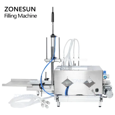 Zonesun Four Heads Automatic Water Soybean Milk Juice Cooking Oil Nursing Solution Toner Makeup Remover Shampoo Hand Sanitizer Detergent Ink Liquid Filling Mach