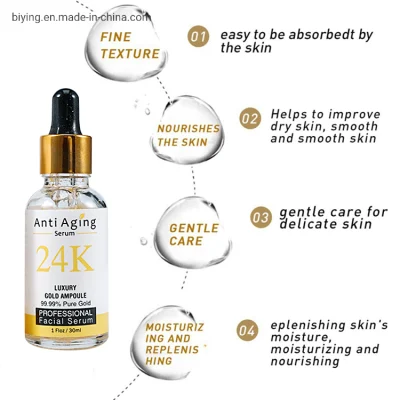 Private Label Luxury Facial Serum Moisturizing Firming Whitening Facial Essence Anti Aging Wrinkle 24K Gold Skin Care Face Serum