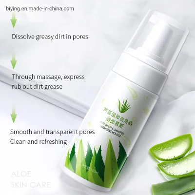 OEM Aloe Vera Deep Cleansing Exfoliating Face Cleaner Mousse Moisturizing Brightening Foam Face Wash Facial Cleanser