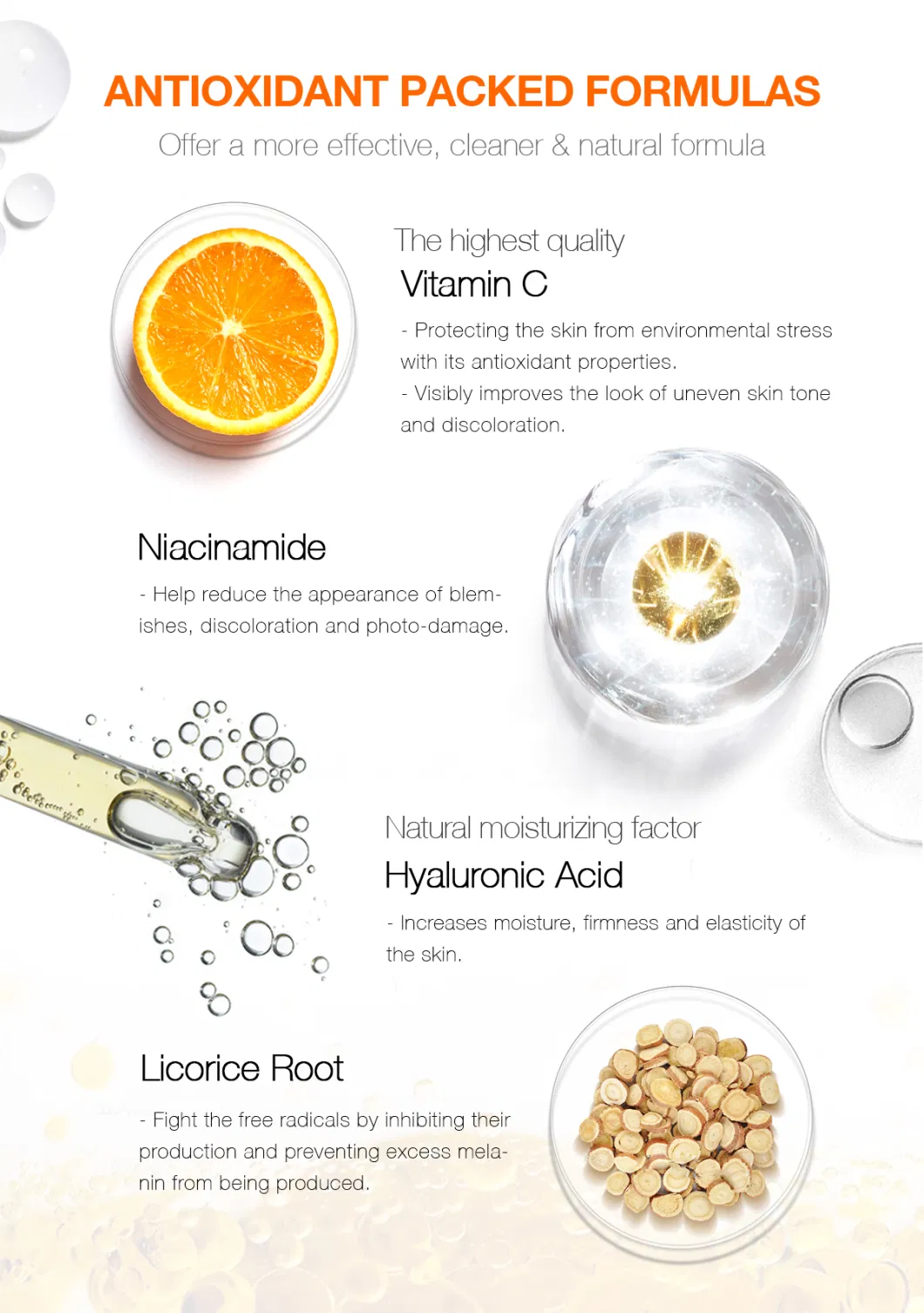Popular Product Brightening Natural Vitamin C Hylauronic Acid Serum Wholesale