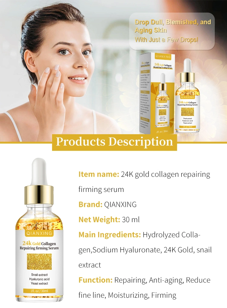 Private Label 24K Gold Collagen Snail Extract Repairing Firming Anti-Wrinkles Serum