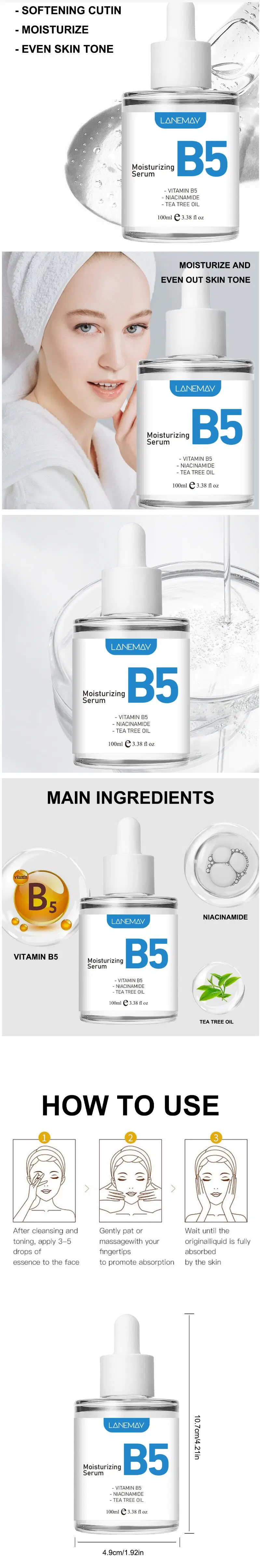 Skin Repair Facial Essence Pores Shrink Hydrating Vitamin B5 Face Serum with Hyaluronic Acid