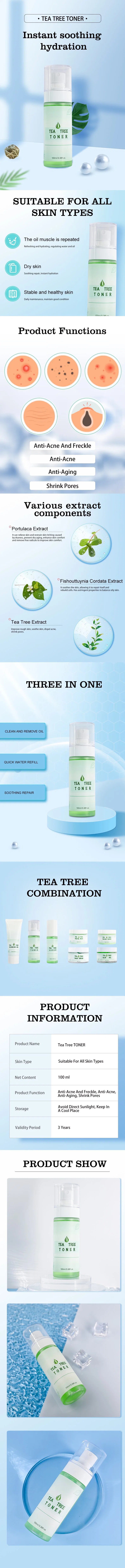Beauty Cosmetics Skin Care Anti-Acne and Freckle Shrink Pores Tea Tree Toner