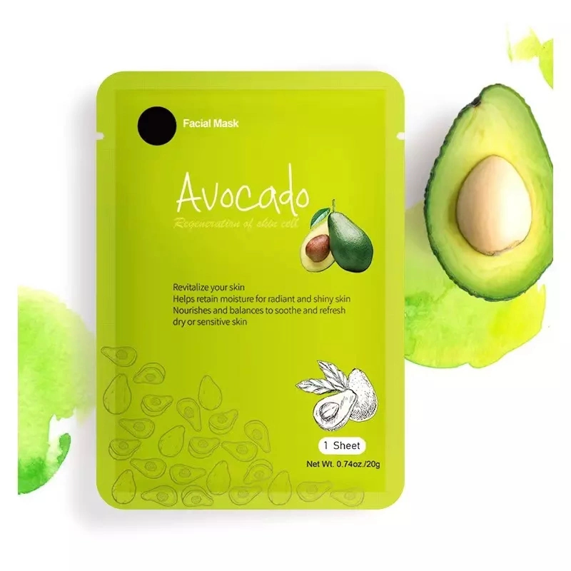 New Custom Logo Brand Korean Facial Mascarillas Whitening Moisturizing Natural Fruit Charcoal Avocado Face Facial Sheet Mask