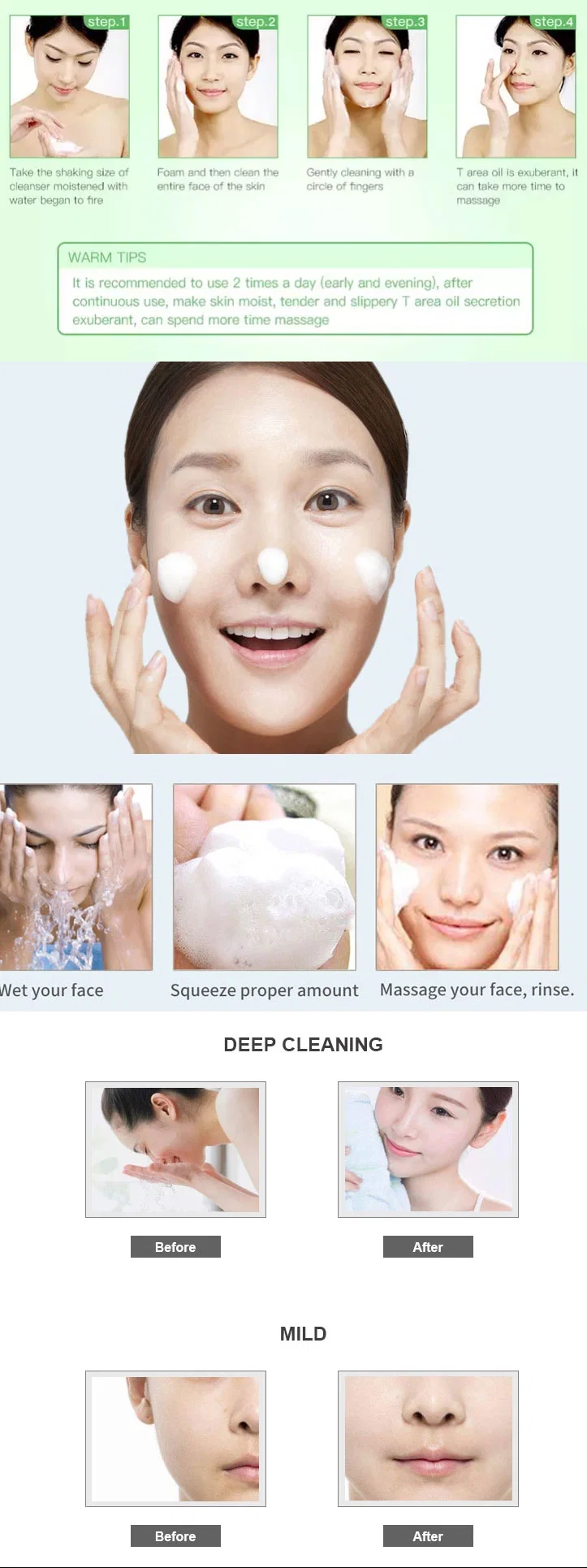 OEM Private Label OEM Oil Free Facial Wash Anti Acne Organic Amino Acid Facial Cleanser for All Skin