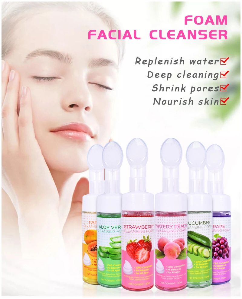 Private Label Facial Wash Deep Cleansing Soothing Whitening Aloe Vera Foaming Mousse Face Cleanser with Brush