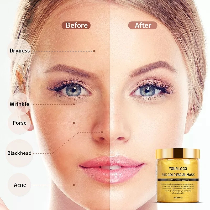 OEM Skin Care Beauty Private Label Brightening Anti Aging Anti Wrinkl Pure 24K Gold Collagen Facial Mask Cream