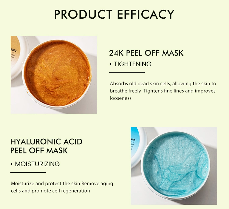 Wholesale Custom Logo Turmeric Anti-Wrinkle Hyaluronic Acid Brightening Collagen Green Tea Oil Control 24K Gold Vc Facial Peel off Face Mask