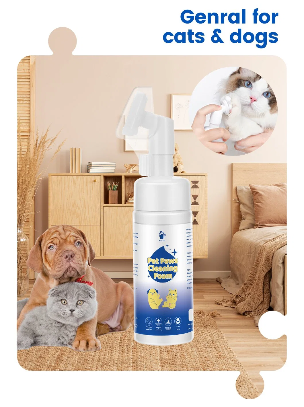 Wholesale Pet Supply 150ml Foam with Massage Head Pet Dogs&Cats Paw Deep Cleaning Foam Pet Foot Paw Cleansing Foam
