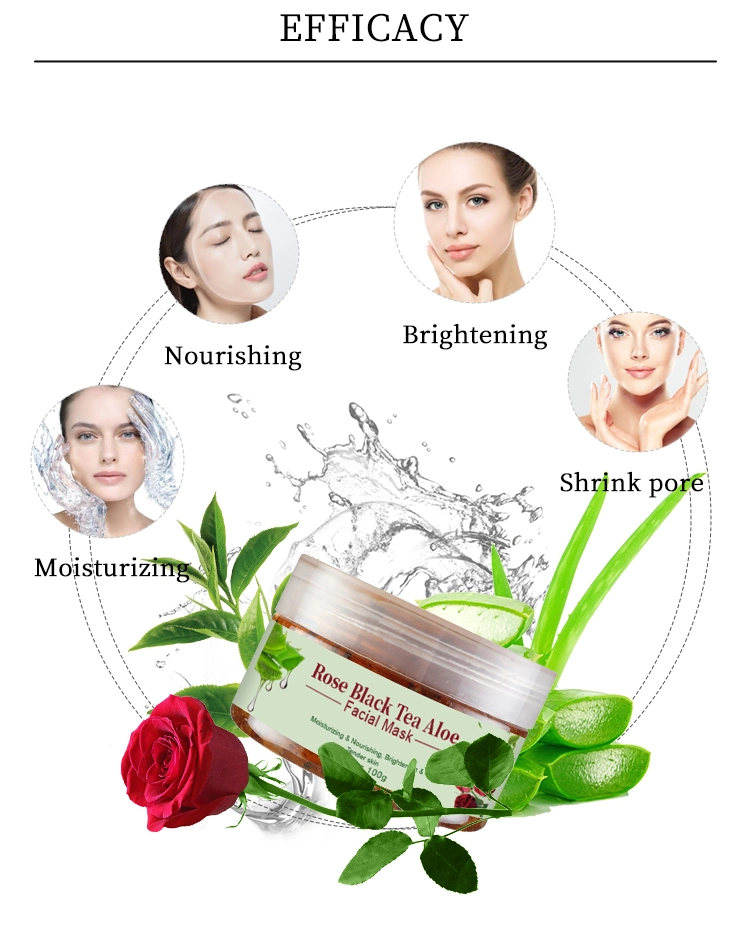 OEM/ODM Rose Black Tea Aloe Cleanser Hydrating Mud Facial Mask Tender Skin