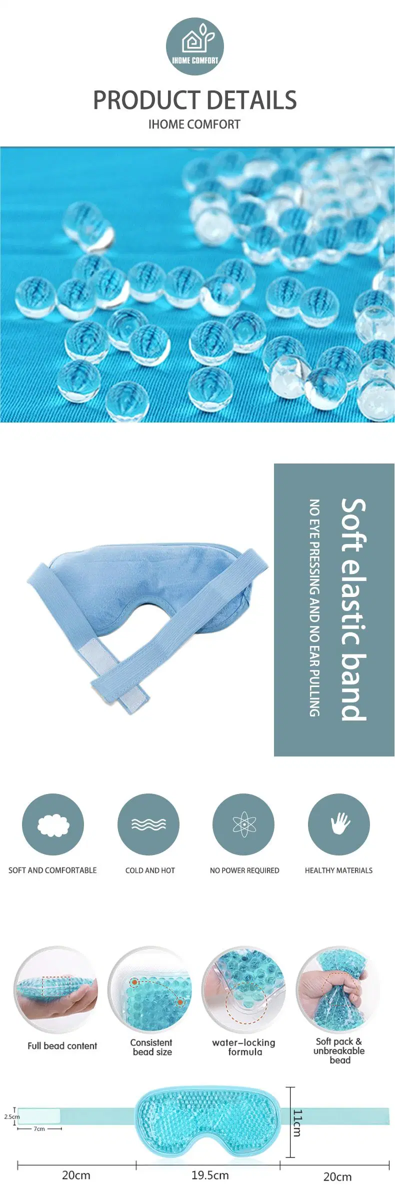 2023 Soft Fabric Cold Compress Gel Eye Mask with Customized Logo