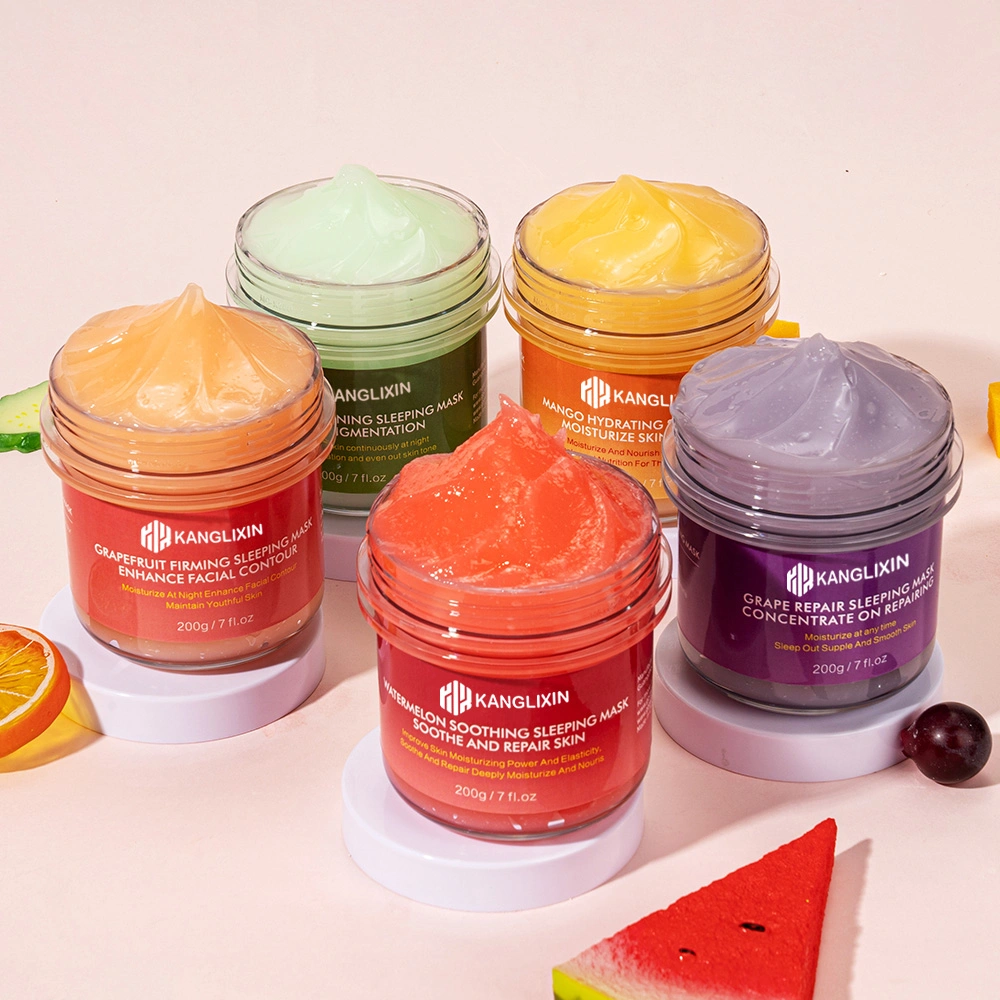 Custom Private Label Fruit Facial Jelly Sleeping Mask Firming Whitening Hydra Moisturizer Mango Cucumber Watermelon Sleeping Mask