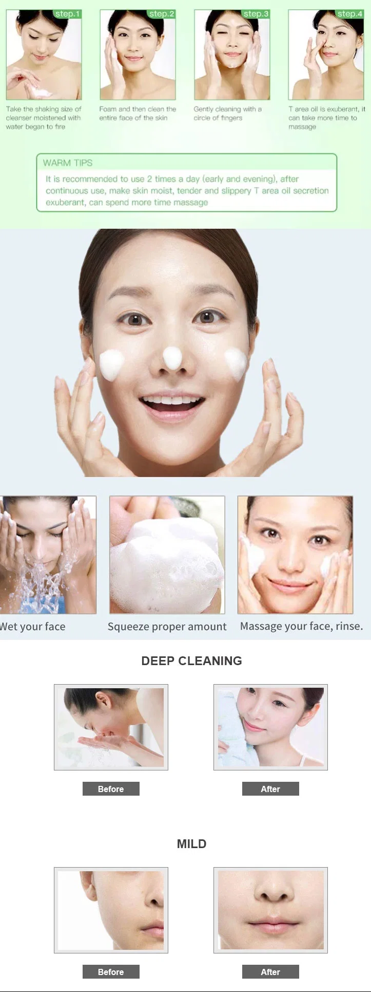 Facial Cleanser Blackhead Removal Anti-Aging Acne Foam Exfoliating Cleansing Mousse Pore Moisture Skin Care Face Washing Mousse Cleanser with Brush