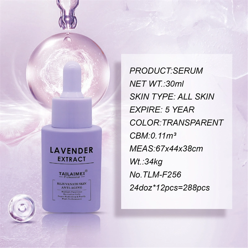 Custom Logo Lavender Extract Anti-Aging Serum Natural Organic Hydrating Revitalize Skin Rejuvenation Face Care Brightening Serum