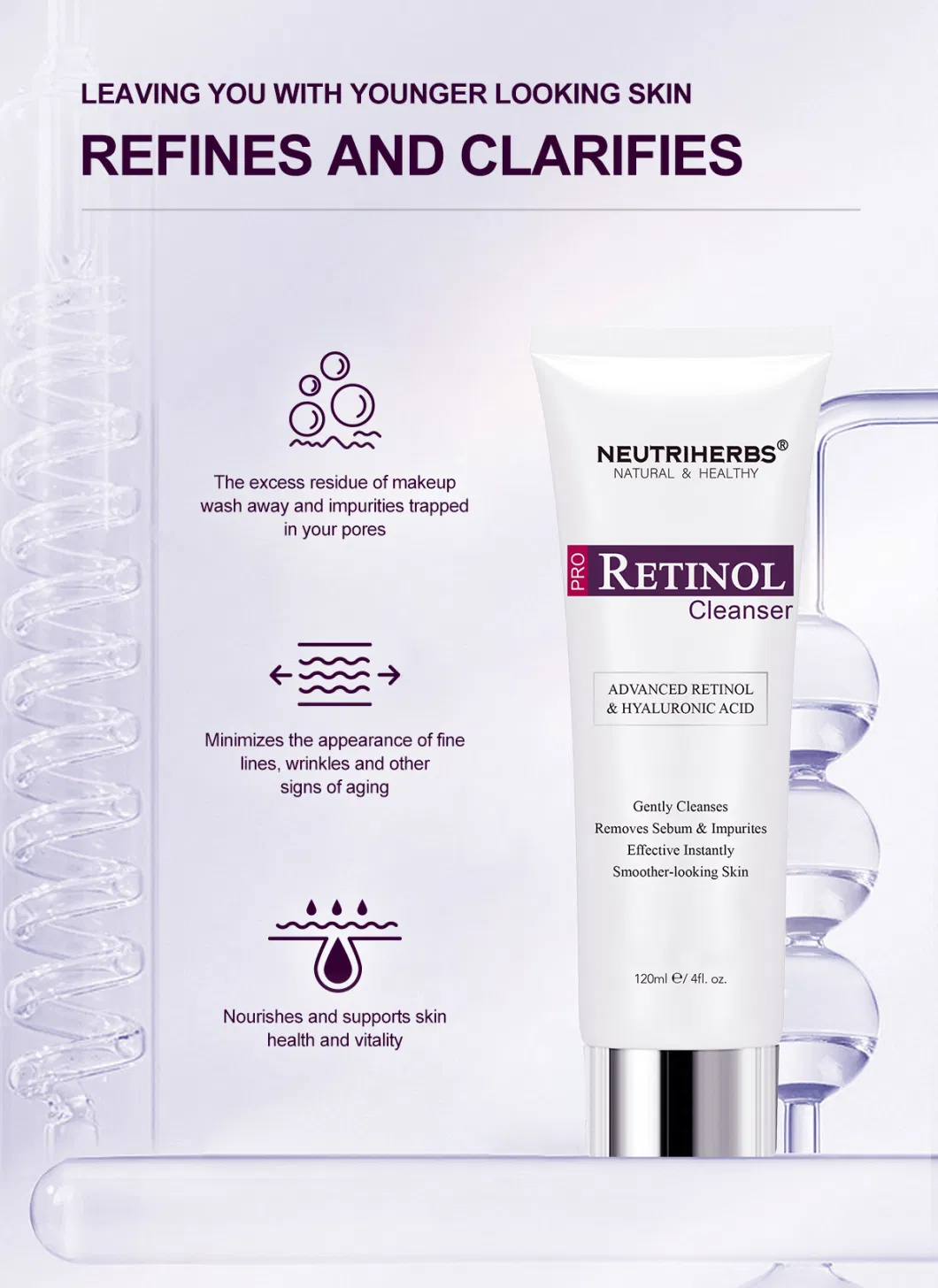 Cosmetic Reduce Acne Anti Aging Smooth Oil Skin Retinol Facial Wash