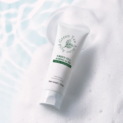 Nueva llegada Amino ácido árbol de té Extractos Aloe Vera denso Limpiador facial de espuma de limpieza profunda