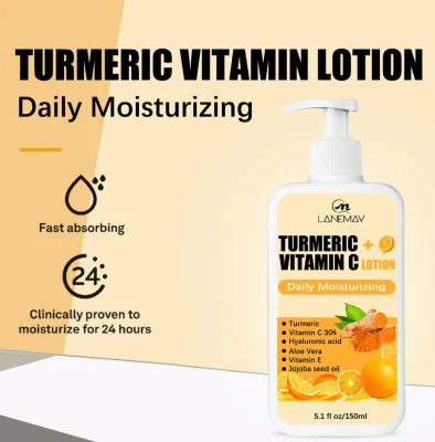  Cuidado de piel natural orgánico OEM Tumeric Loción Hidratante de vitamina C Whitening no grasa loción corporal Anti acné cúrcuma