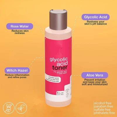 Exfoliante profundo personalizado Anti Envejecimiento 7% ácido glicólico Toner con Agua de rosa