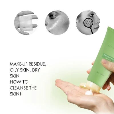 Belleza Cuidado de piel clara conforman una profunda limpieza facial en polvo de etiqueta privada de aguacate Cleanser Limpiador de espuma Facial de lavado de cara