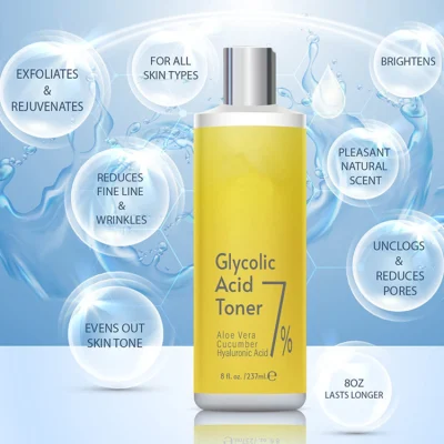  El ácido glicólico tóner para la cara contra el envejecimiento de la piel exfoliante Toner