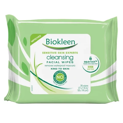 Biokleen Limpieza diaria Fragrance-Free Bamboo Acne prono piel maquillaje impermeable Toallitas de extracción