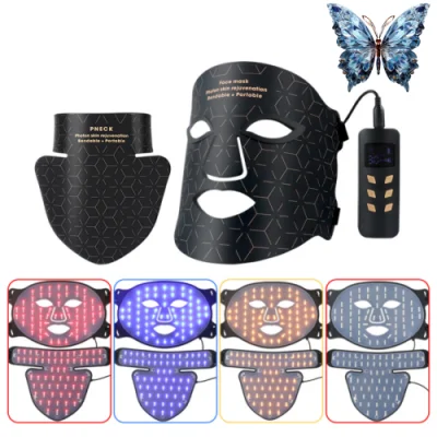  Mejora la inmunidad 4in1colores silicona rojo LED Light Therapy cara facial Máscara de hoja negra