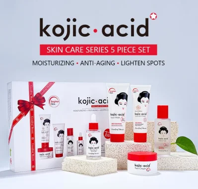 Ácido Kojic 7 días blanqueando al por mayor crema de cuidado de la piel Juego de regalo para el cuidado de la piel de aligeramiento de manchas oscuras para mujeres