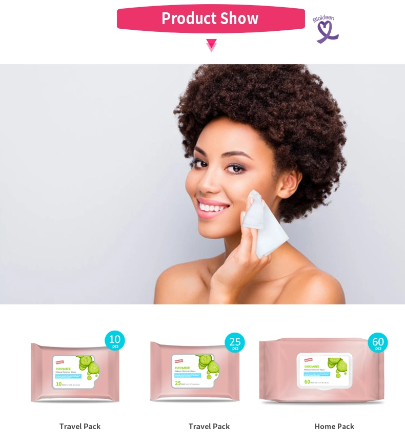 Biokleen OEM Free Sample 3 in 1 Makeup Removal Daily Pre-Moisture Non-Woven Fabrics Facial Cucumber Cleansing Wipes for Adults