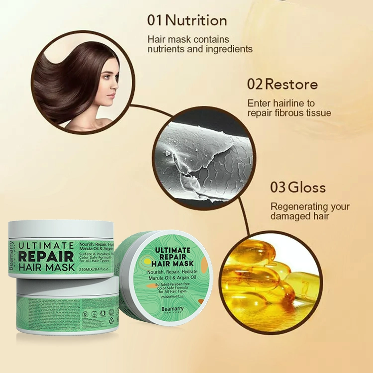 Private Label Smoothing Dry Damaged Treatment Hair Mask Cream Vegan Moisturizing Repairing Amino Acid Plant Extract Hair Mask
