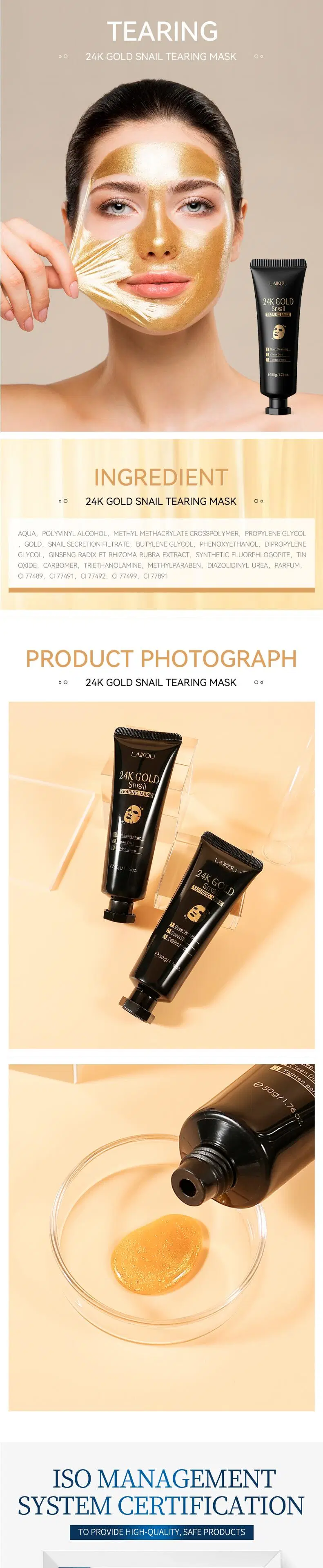 24K Gold Snail Tearing Mask Deep Cleaning Moisturizing Oil Controlling Blackhead Removing Pore Tightening Face Cream Mask