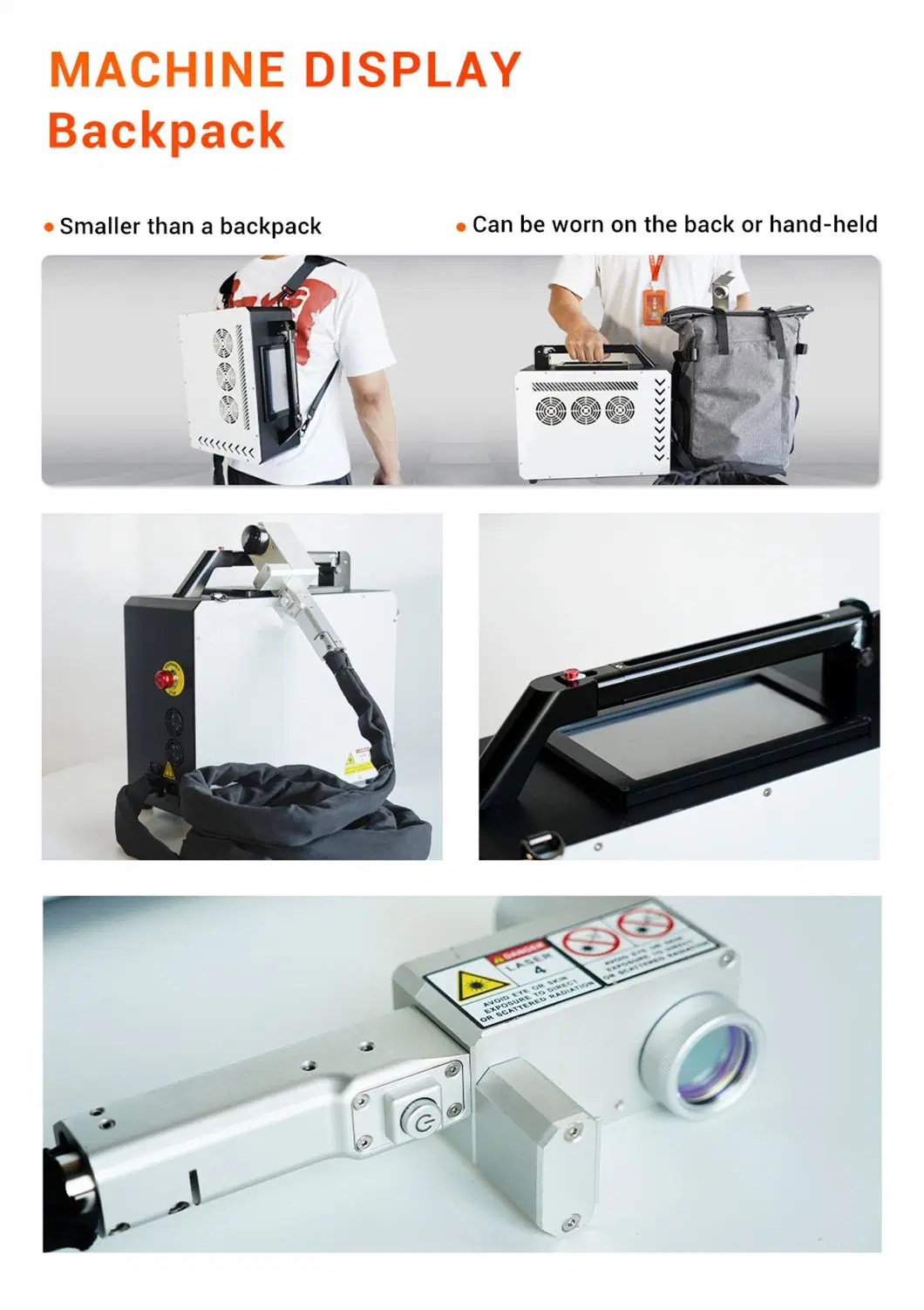 Rust Paint Powder-Coating Removal 50W Fiber Laser Cleaner Backpack Laser Cleaning Equipment 100W