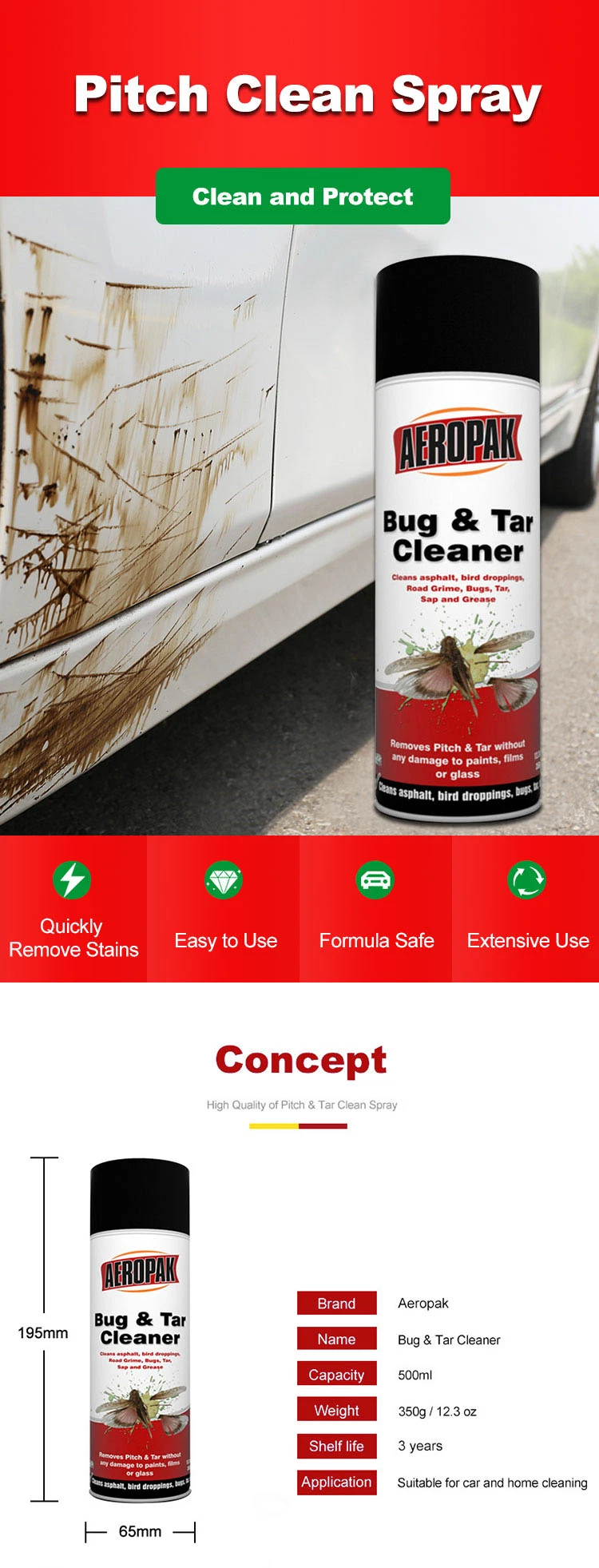 Automobile Car Bady Cleaning Liquid Spray Cleaner Wash Pitch Cleaner