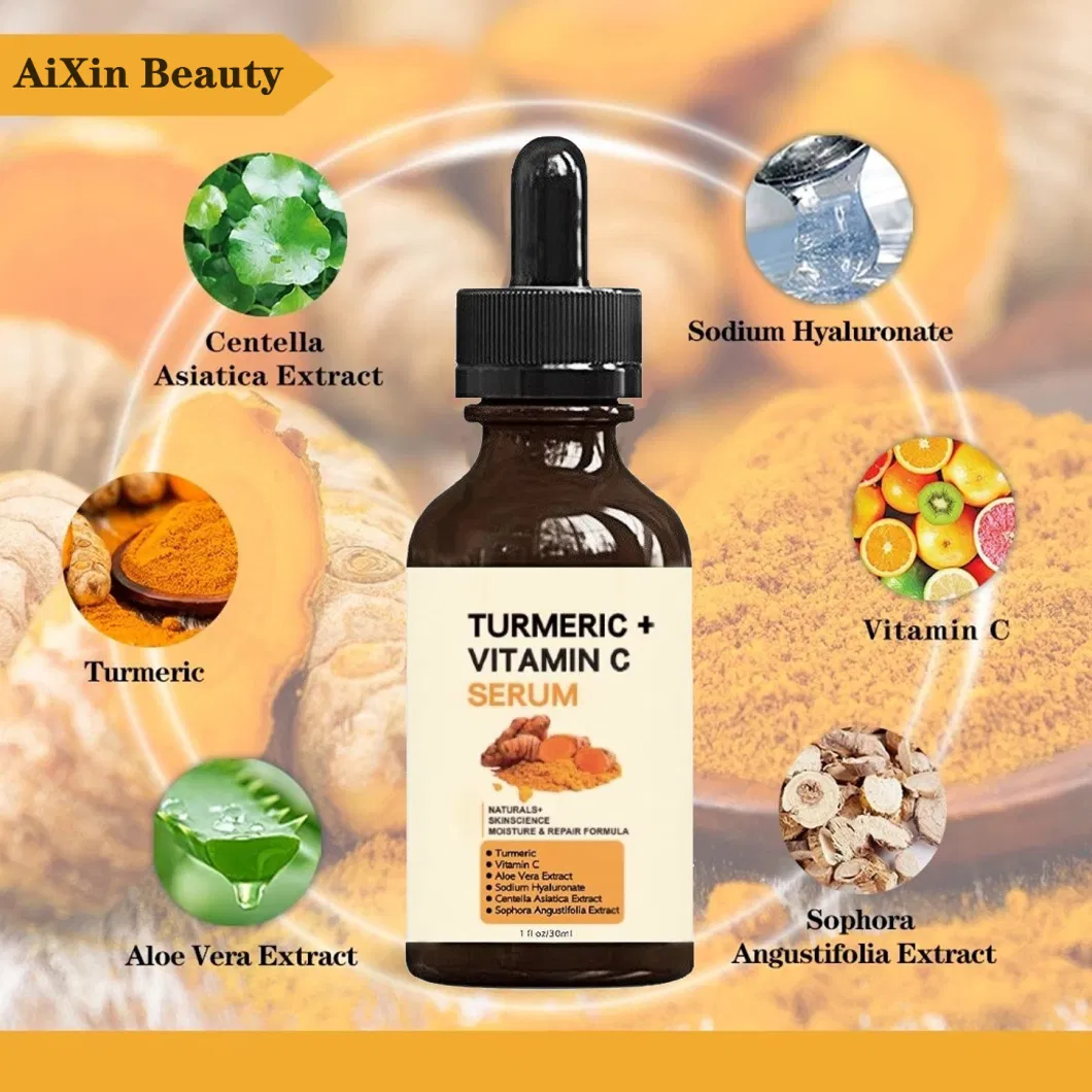 Aixin OEM Organic Turmeric Face Serum + Vitamin C, Acne Treatment, Clear Skin Toner, Hydrate Dull &amp; Dry Skin, Anti-Aging Facial Serum