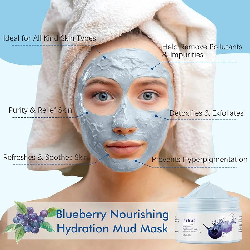 OEM Custom Skin Care Pore Purifying Brightening Blue Clay Mask Pomegranot Avocado Blueberry Fruit Face Mud Mask