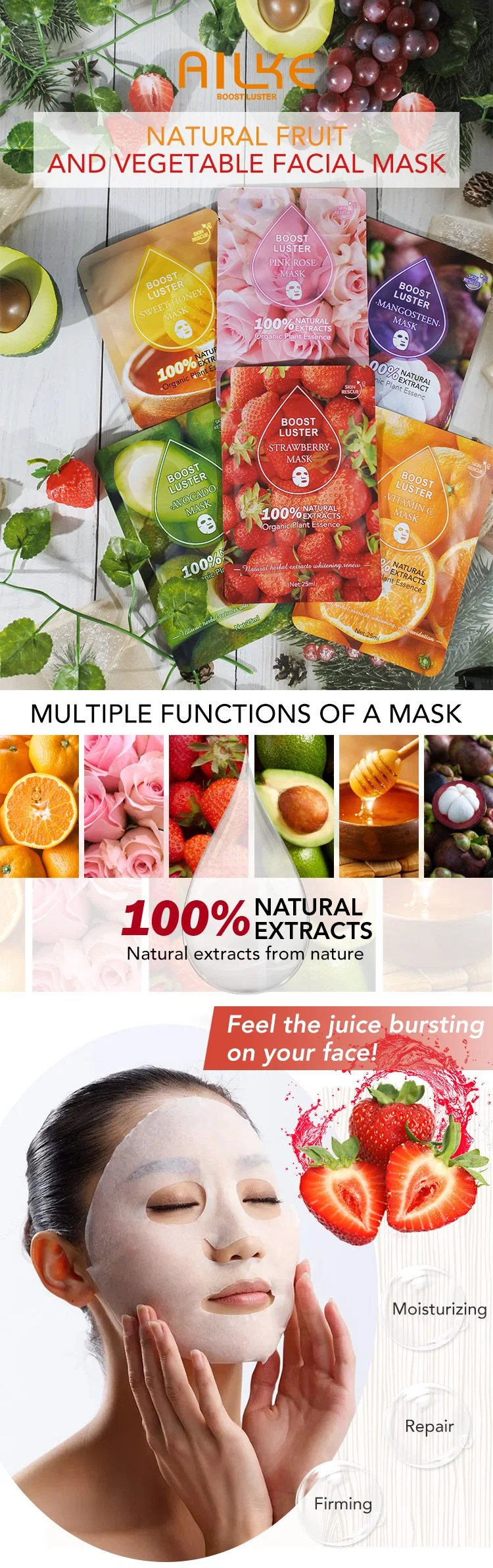 Skin Care 100% Natural Extracts Organic Mangosteen Sheet Mask Anti-Acne Lightening Cosmetic Facial Mask