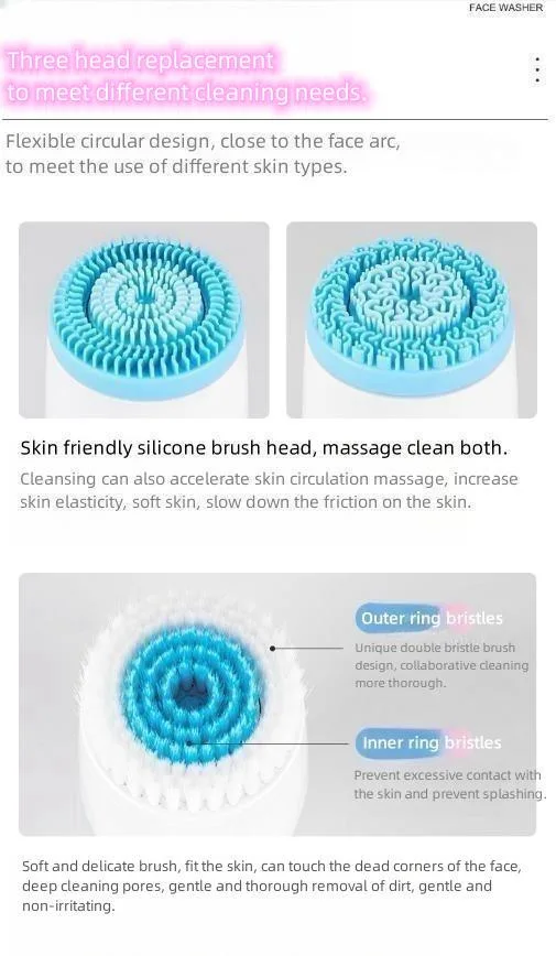 Electric Facial Cleanser Household Charging Silicone Rotary Ultrasonic Facial Cleanser