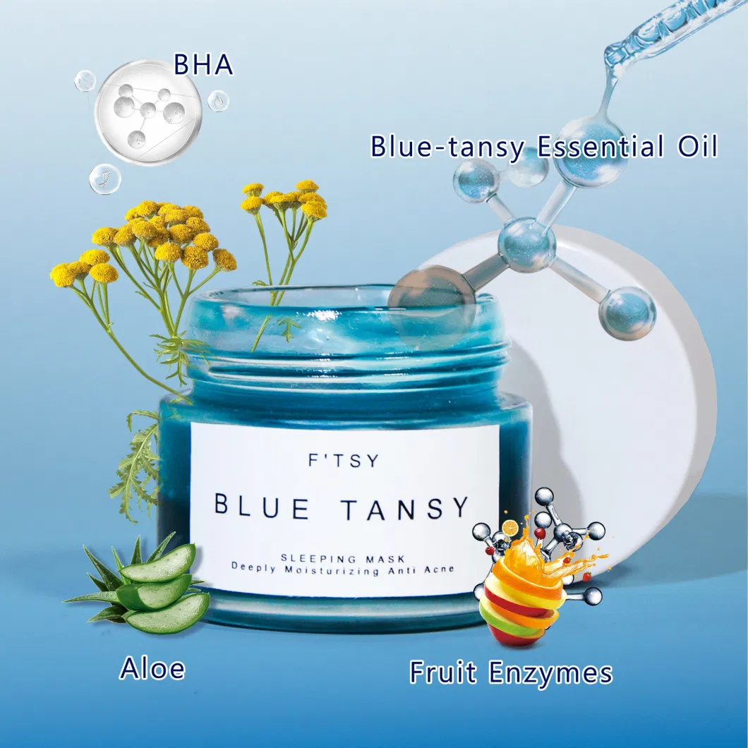 Private Label Blue Tansy Sleeping Mask Hydrating Acne Treatment Facial Gel Mask