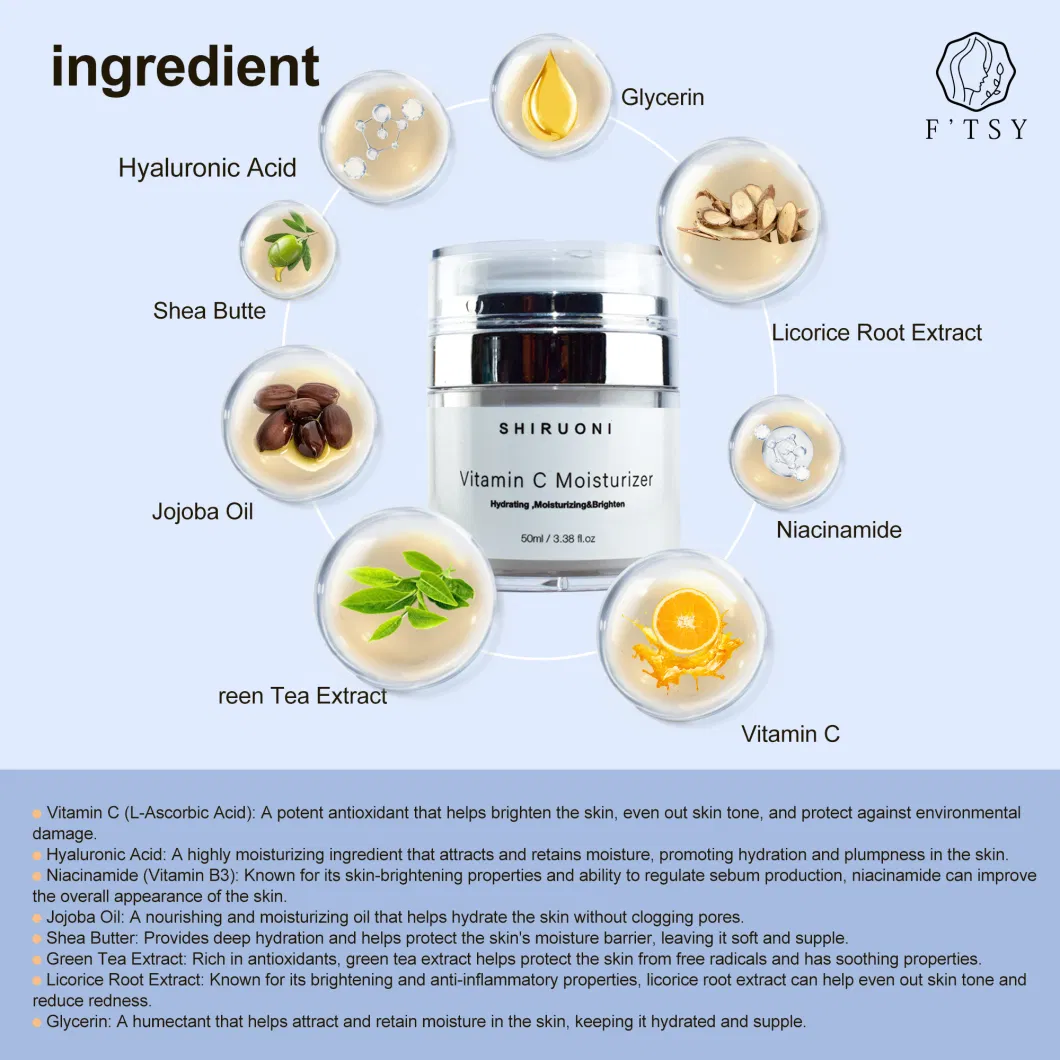 OEM 50ml Natural Whitening Vitamin C Moisturizer Hydrating Fine Lines Face Care Cream