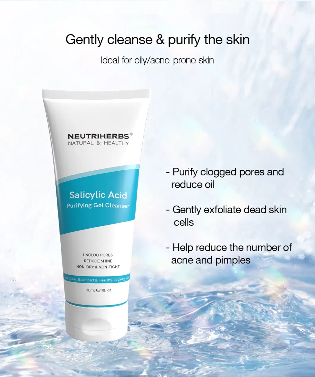 High Quality Organic Beauty Private Label Oil-Control Salicylic Acid Purifying Gel Cleanser