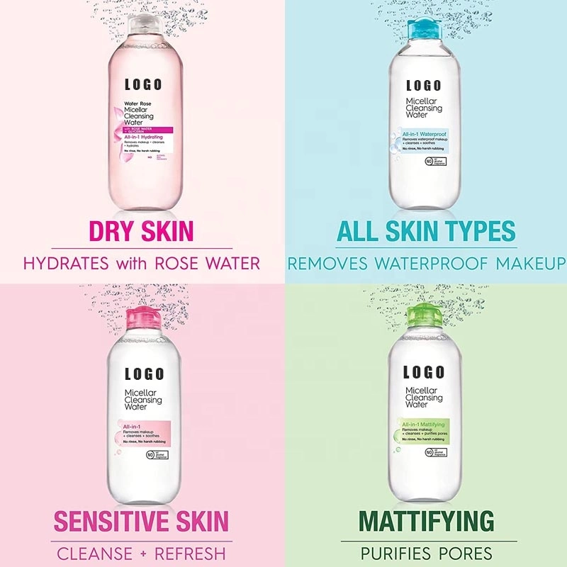 Private Label OEM Sensitive Skin Safe Makeup Remover Water Gentle Cleanse Micellar Cleansing Water