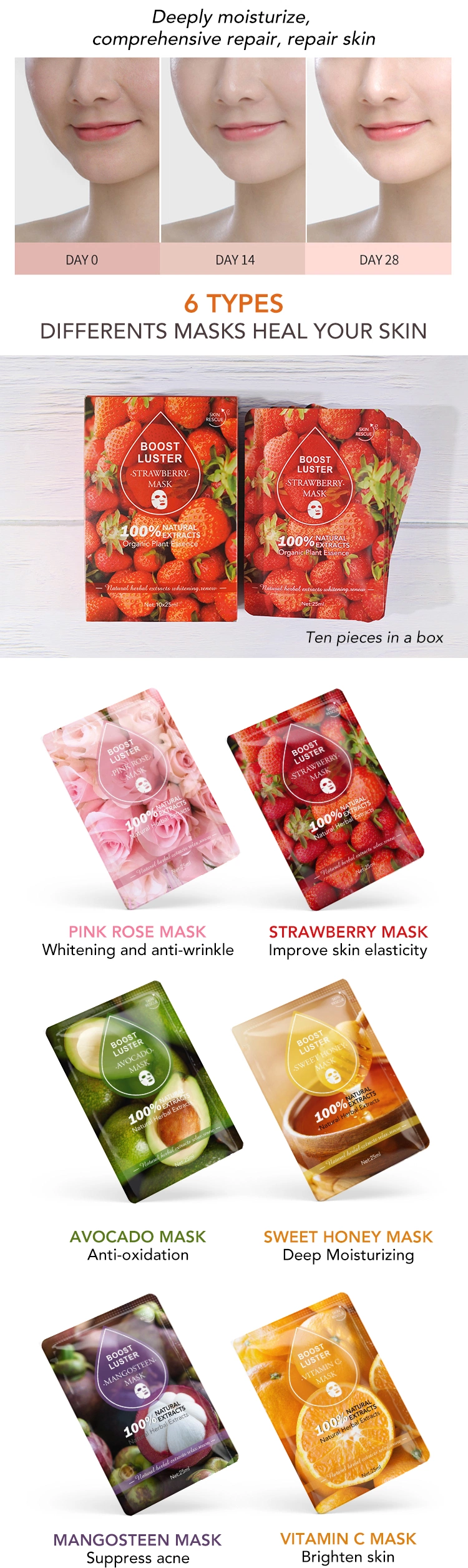 Skin Care 100% Natural Extracts Organic Mangosteen Sheet Mask Anti-Acne Lightening Cosmetic Facial Mask