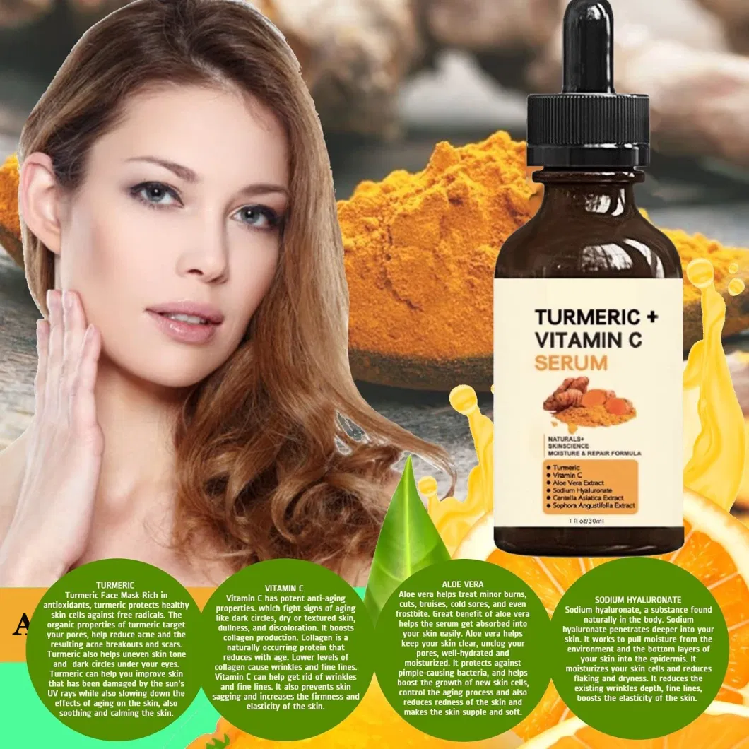 Aixin OEM Organic Turmeric Face Serum + Vitamin C, Acne Treatment, Clear Skin Toner, Hydrate Dull &amp; Dry Skin, Anti-Aging Facial Serum
