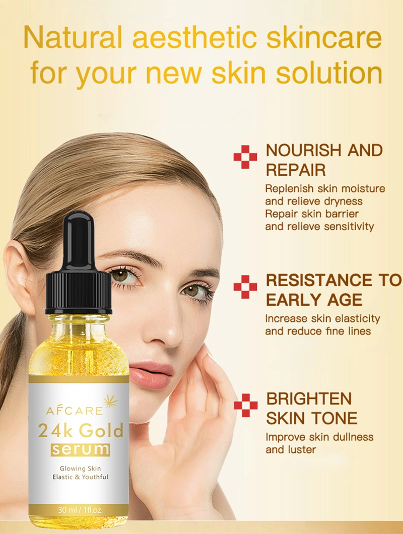 Private Label Organic Nature 24K Gold Serum Facial Moisturizing Whitening Brightening Wholesale Face Serum