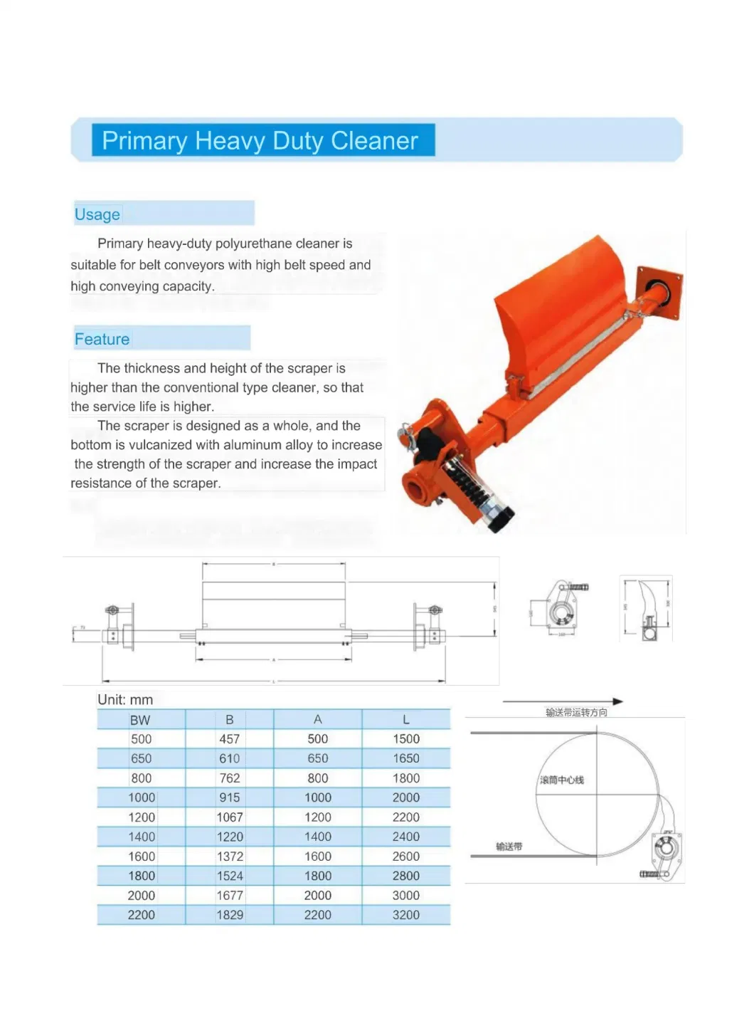 Bw1000 High Quality Heavy Duty Alloy Belt Cleaner