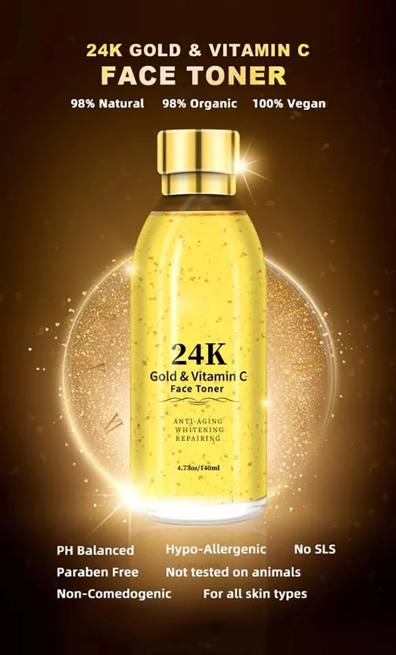OEM Makeup Skin Care Facial Essence Liquid Water Moisturizing Hydrating Whitening 24K Gold Face Toner