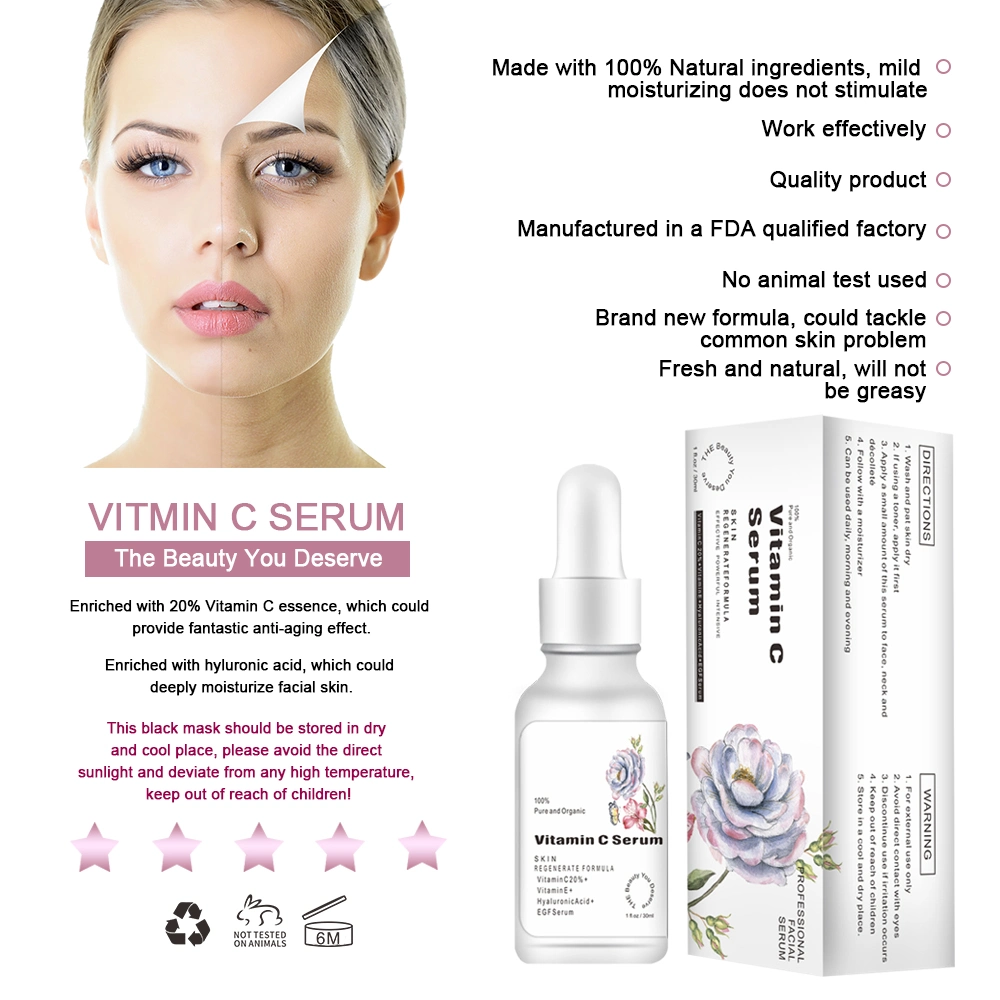 Natural Vegan Vitamin C Face Serum Private Label Skincare Facial Anti Aging Brightening Organic Serum