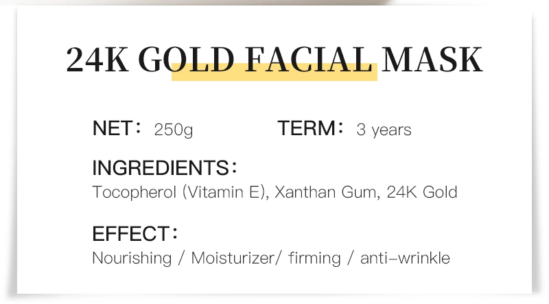 Customized Wrinkle and Moisturizing Facial Powder Skin Care 24K Gold Collagen Cosmetics Face Mask