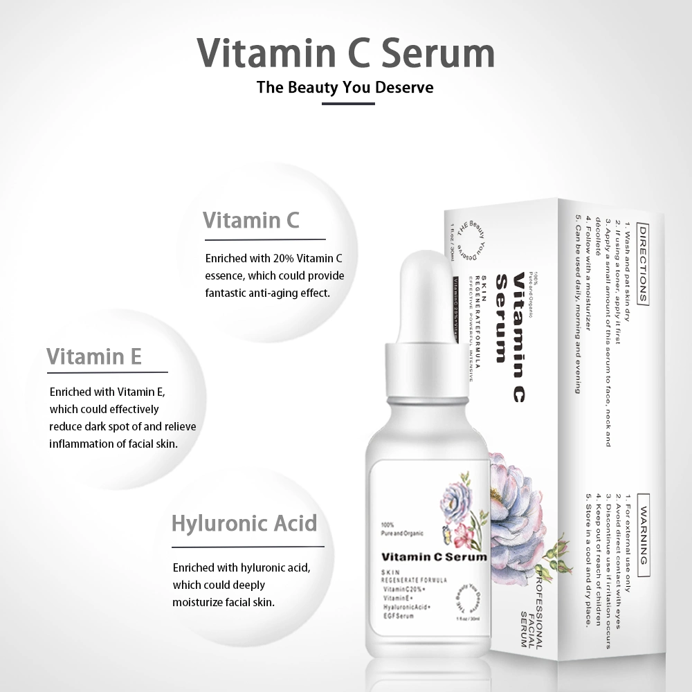 Natural Vegan Vitamin C Face Serum Private Label Skincare Facial Anti Aging Brightening Organic Serum