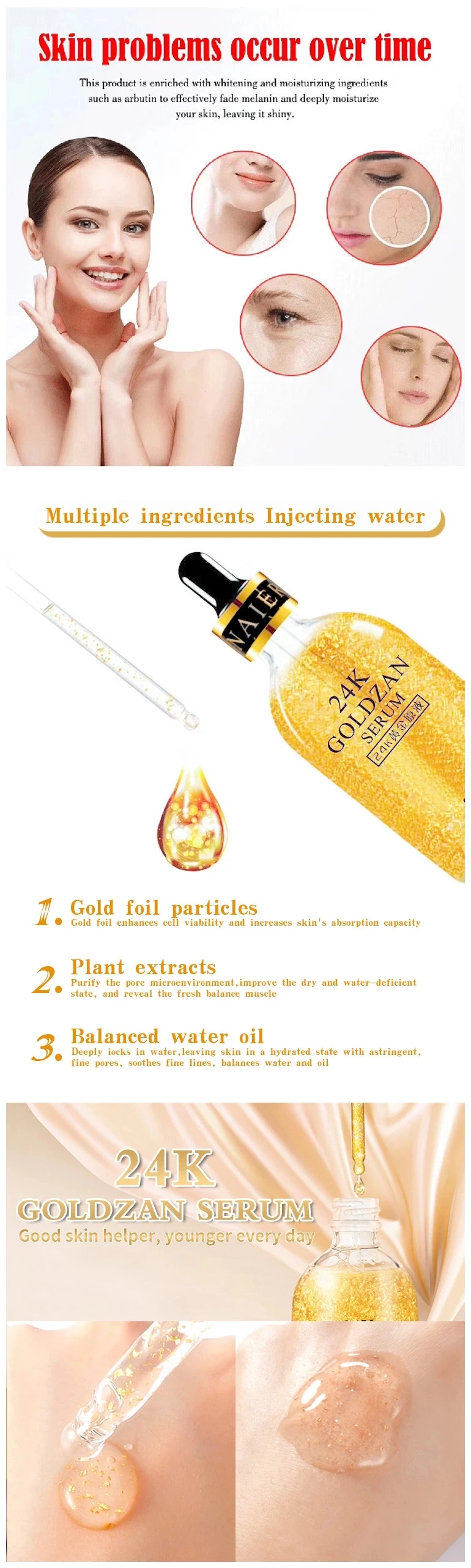 Natural 24K Gold Collagen Whitening Serum for Anti-Aging Skin Care 100ml